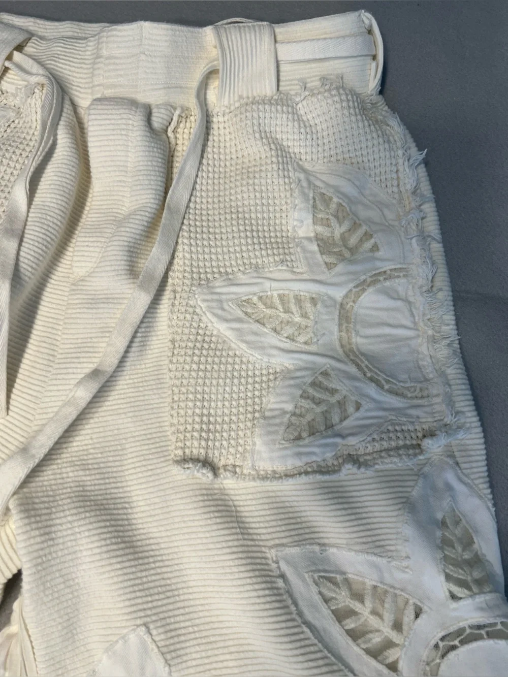 Free People Womens White Ribbed Cotton Jogger Pants Drawstring Pockets Lace S
